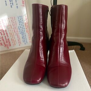 Zara Women's Burgundy Leather Ankle Boots